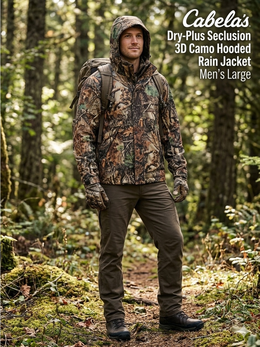 Cabela’s Dry-Plus Seclusion hunting 3D Camo Hooded Rain Jacket Men’s Large